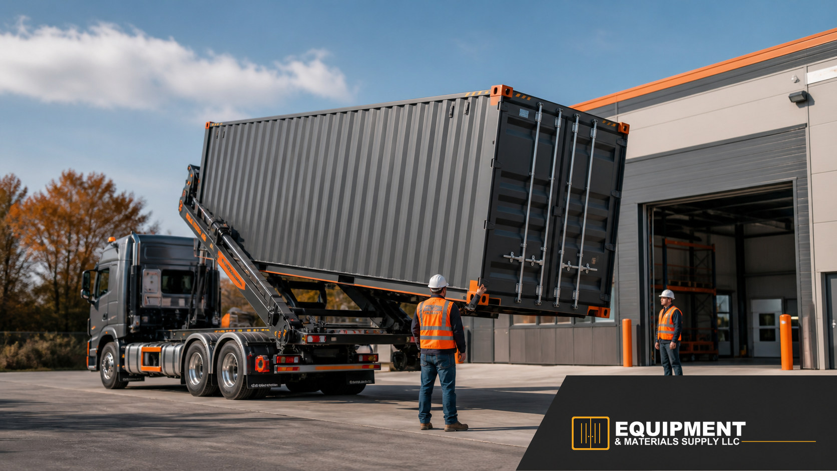 Equipment & Materials Supply coordinating shipping-container and equipment delivery directly to a customer.