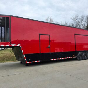 8.5x42 Red Gooseneck Enclosed Trailer Generator Cage with Rear Gullwing (3) 7000k Axles