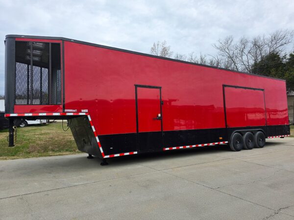 8.5x42 Red Gooseneck Enclosed Trailer Generator Cage with Rear Gullwing (3) 7000k Axles, product image 1