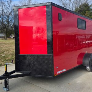 6x12 Enclosed Trailer Red V-Nose Blackout Package (1) 3,500lb Axle with Windows