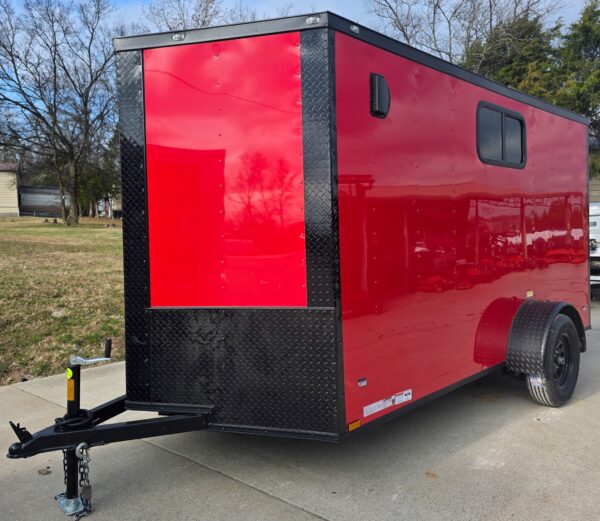 6x12 Enclosed Trailer Red V-Nose Blackout Package (1) 3,500lb Axle with Windows, product image 1