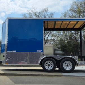 7'x14' Blue V-Nose Hybrid Enclosed Rear Bi-Fold Loading Gate 2-3500lb Axles