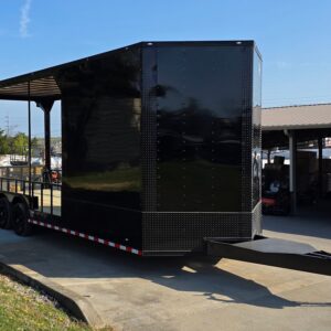 8.5’x26′ Black Hybrid Trailer w/ Roof Covered Rear Deck & Generator Box