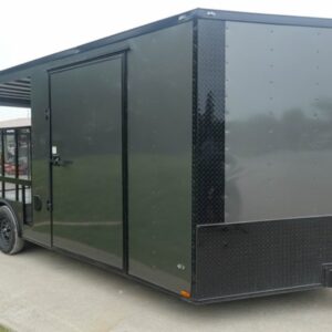 8.5x20 Charcoal Blackout Trim VNose Hybrid Enclosed Trailer Roof (2) 3500lb Axles 50 AMP Electrical Package