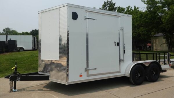 7x16 Tandem White V-Nose Hybrid Enclosed Trailer, product image 1