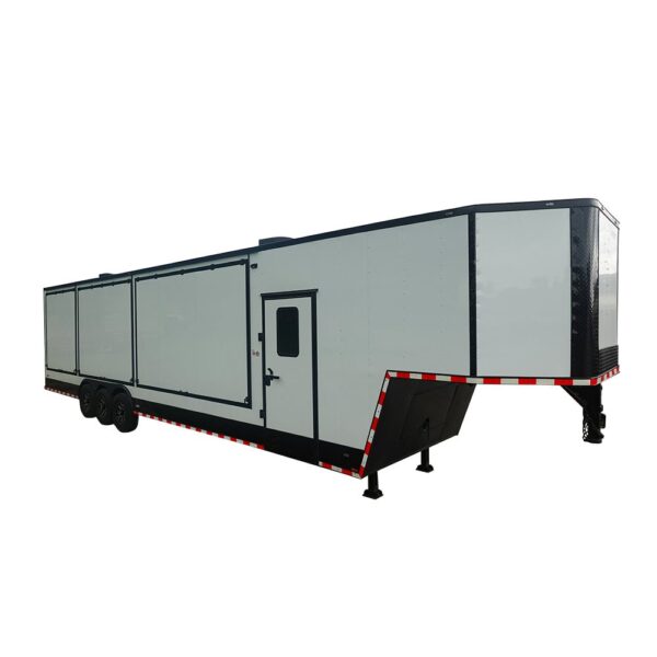 8.5x42 White With Black Out Trim Gooseneck King Pin Fifth Wheel Enclosed Trailer (3) 8K Axles With Brakes, product image 1