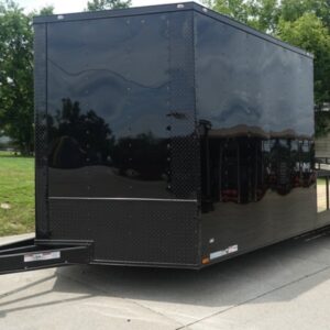 8.5x24 Black W/Black Out Hybrid Enclosed Trailer V-Nose (2) 7,000lb With Rails
