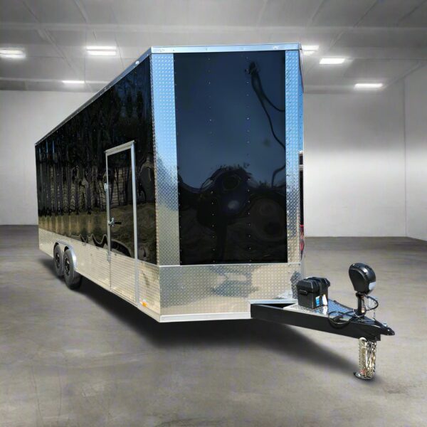 Enclosed Trailer 8.5×24 Black W/ Silver Trim Cargo & Toy Hauler 9ft Height, product image 1