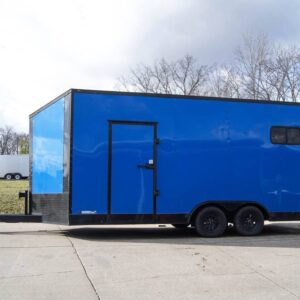 8.5x18 Blue V-Nose Slant Top Enclosed Trailer with Blackout Package