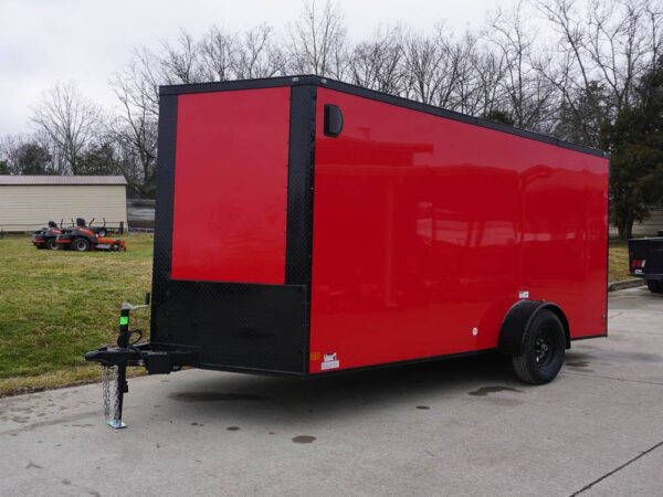 7x12 Enclosed Trailer Red V-Nose Blackout Package 3,500lb Axle Storage, product image 1