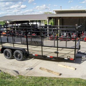 6.4x20 Straight Deck Tandem Utility Trailer Mesh Sides Double Ladder Racks