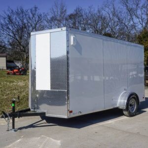 Enclosed Trailer 6' X 12' White V-Nose 3,500 lb. Axle Polycore Side Storage