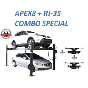 Atlas® Equipment ALI Certified APEX 8 4 Post Lift + RJ35 Sliding Jacks Combo